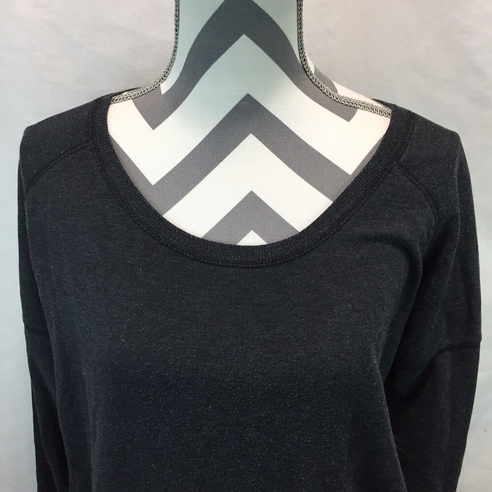 Zella Black Gray Scoop Neck Pullover Sweatshirt Kangaroo Pockets Small II8